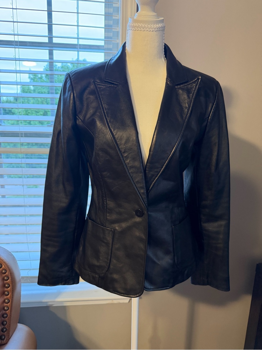The Limited Black Leather Single-Button Blazer